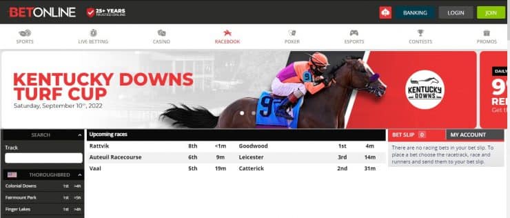 BetOnline homepage for horse racing in Louisiana