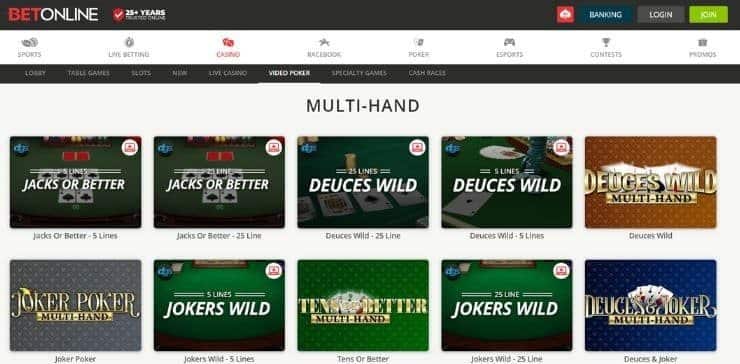 BetOnline Video Poker Games