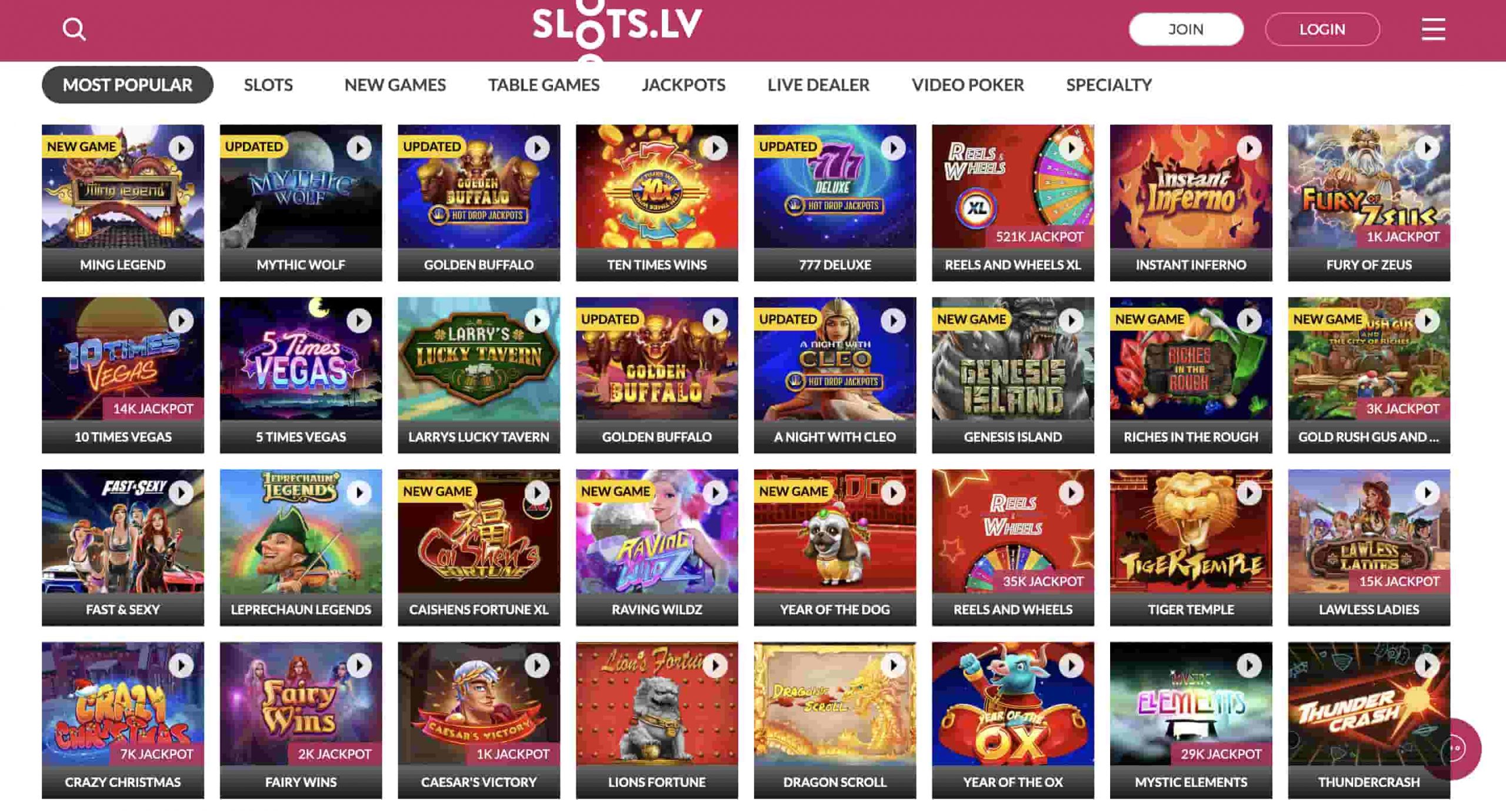 Slots.lv Homepage
