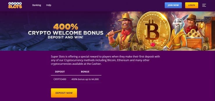Crypto bonus offer at Super Slots
